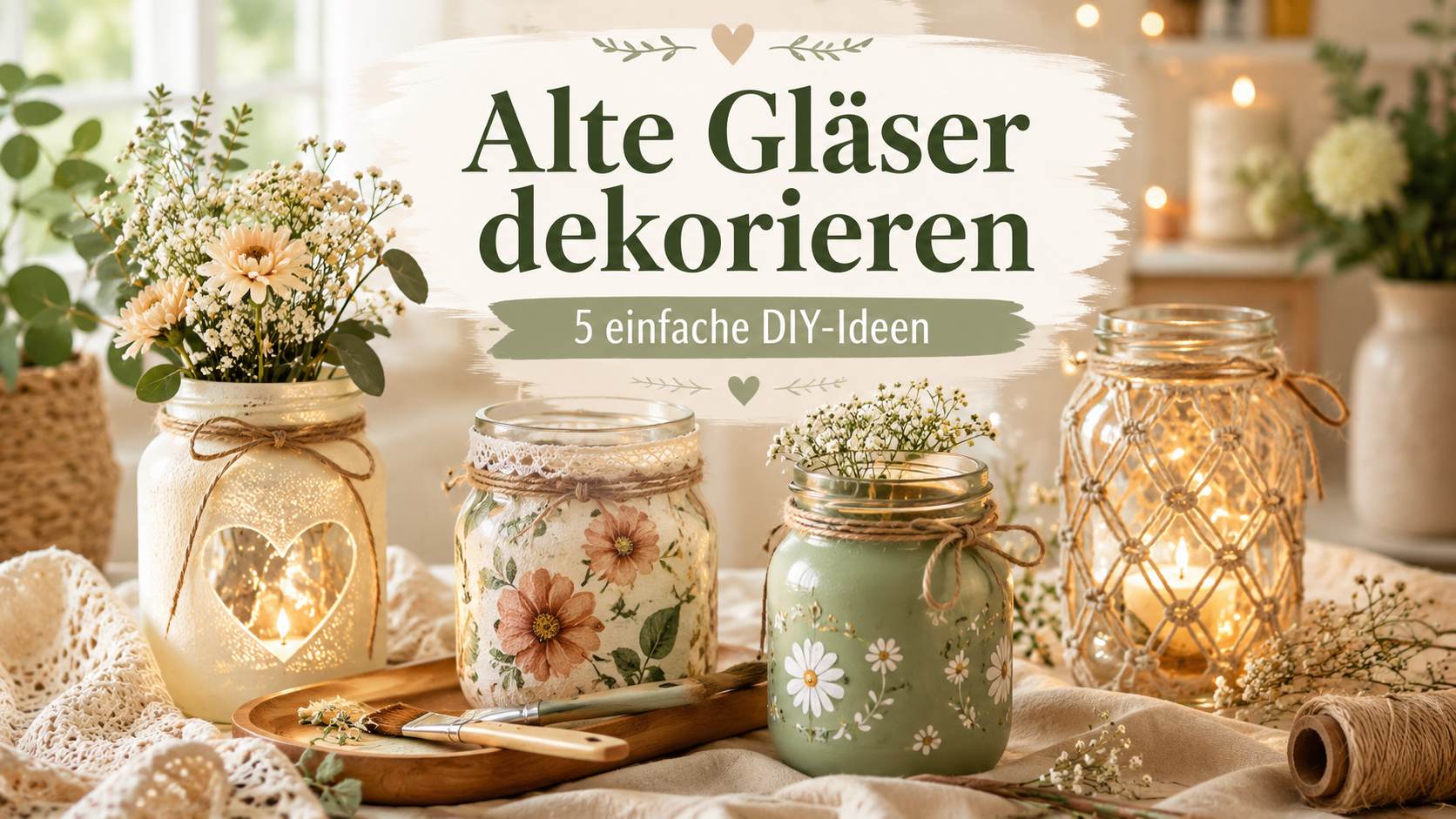 Alte Gläser dekorieren: 5 einfache DIY-Ideen mit Farbe, Sprühtechnik & Serviettentechnik