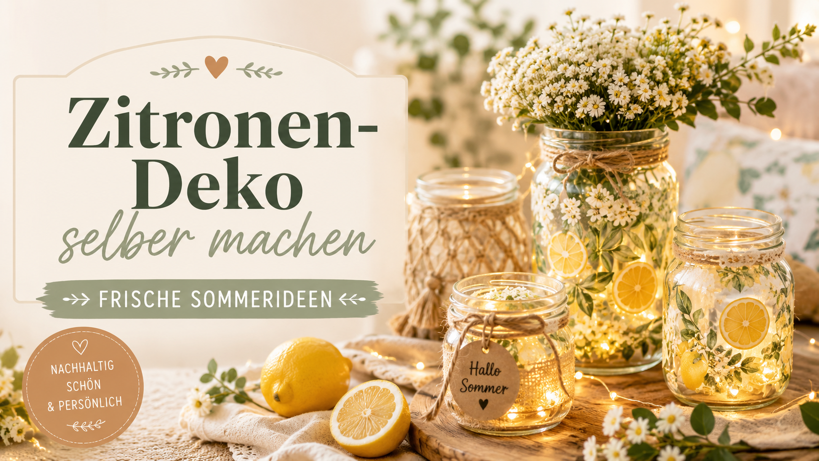 Zitronen-Deko selber machen: Alte Gläser sommerlich dekorieren mit Farbe & Serviettentechnik
