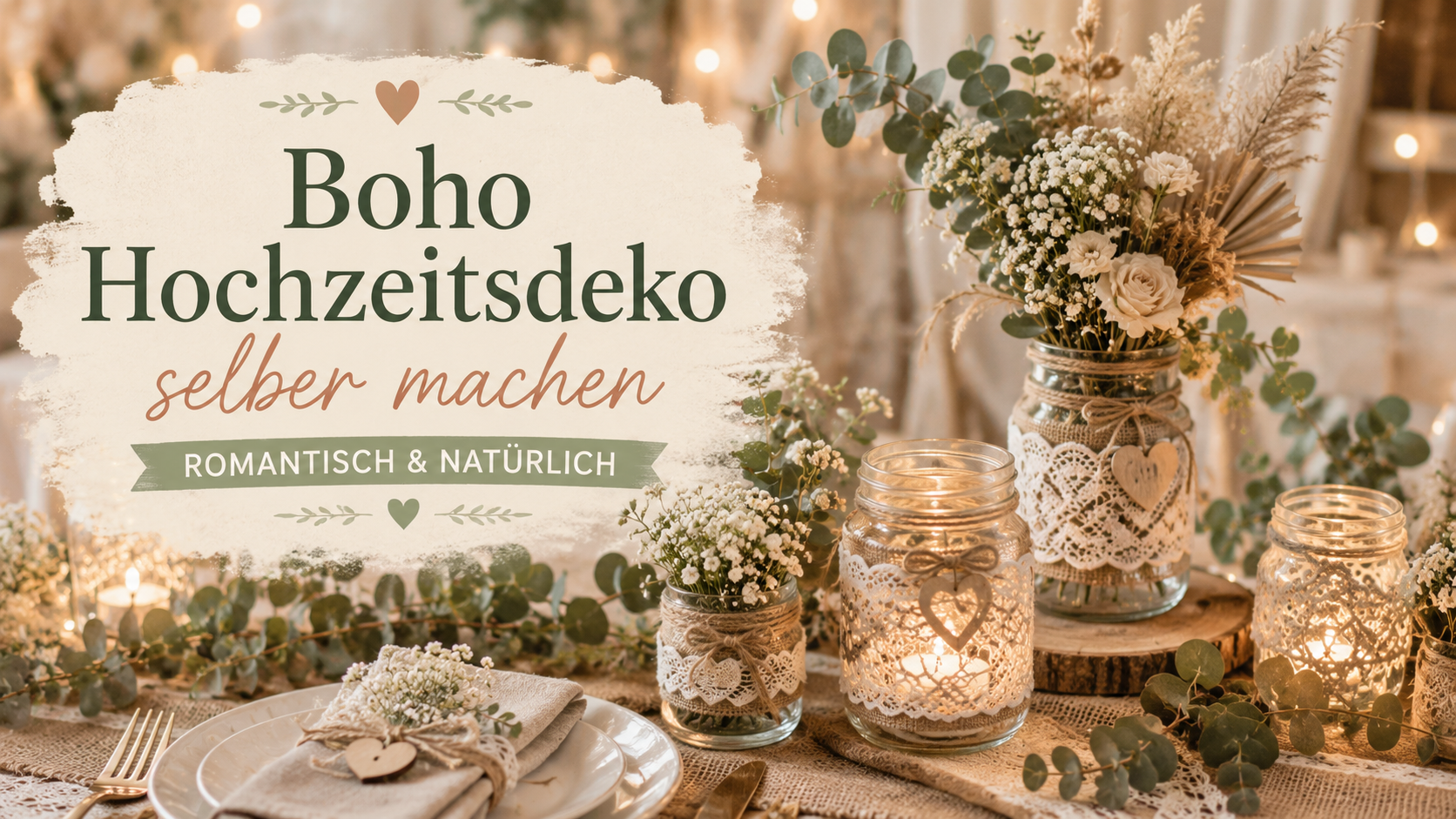 Boho Hochzeitsdeko selber machen: romantische DIY-Ideen mit alten Gläsern, Trockenblumen & Lichterketten
