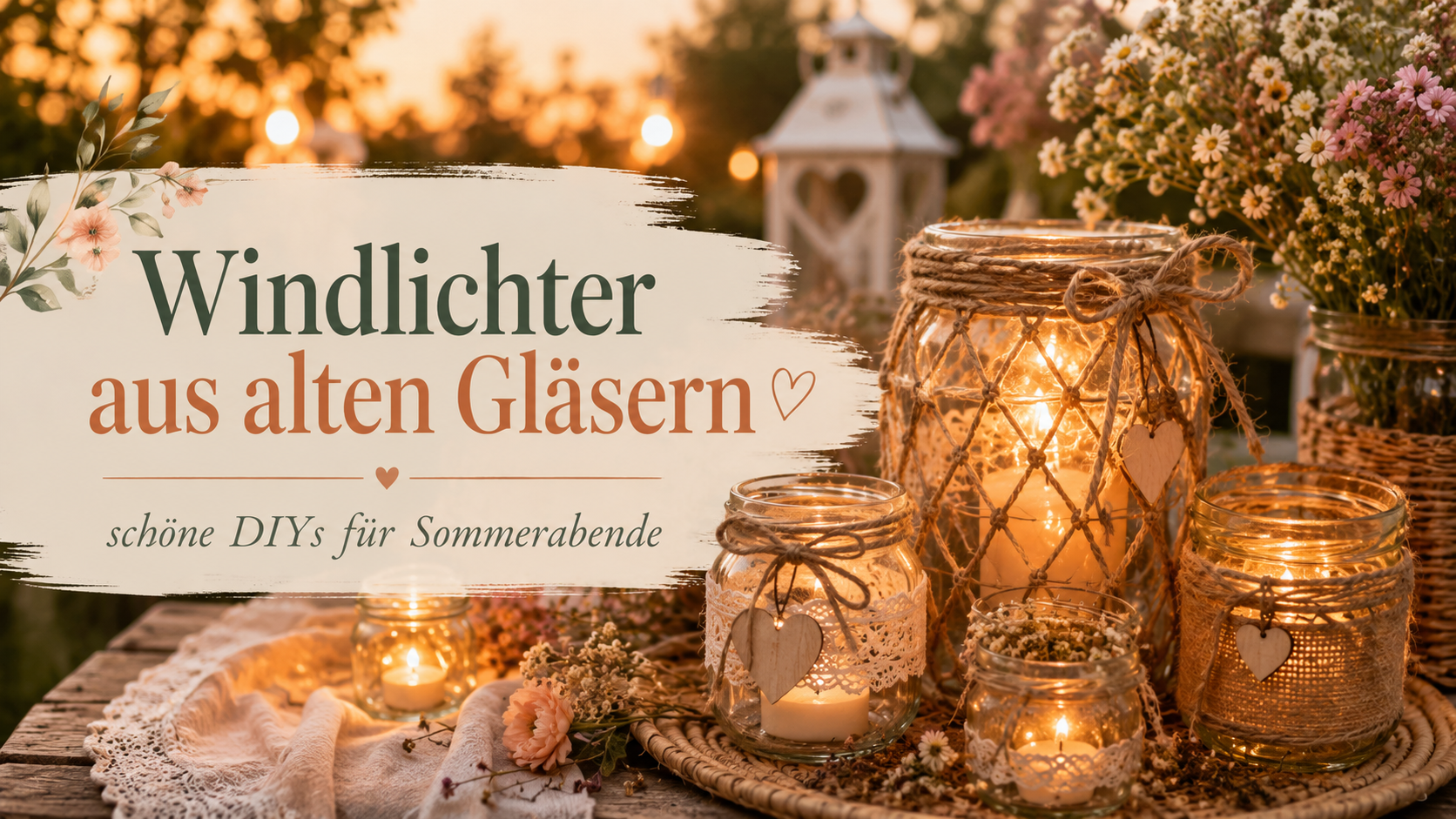 Windlichter aus alten Gläsern selber machen: schöne DIYs für Sommerabende, Garten & Hochzeit