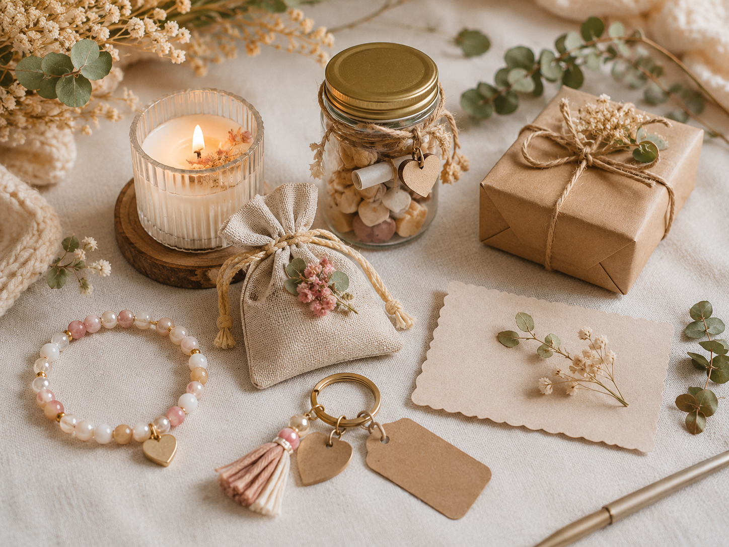 17 kleine Geschenke selber machen mit Glas Kerze Armband und Geschenkanhängern
