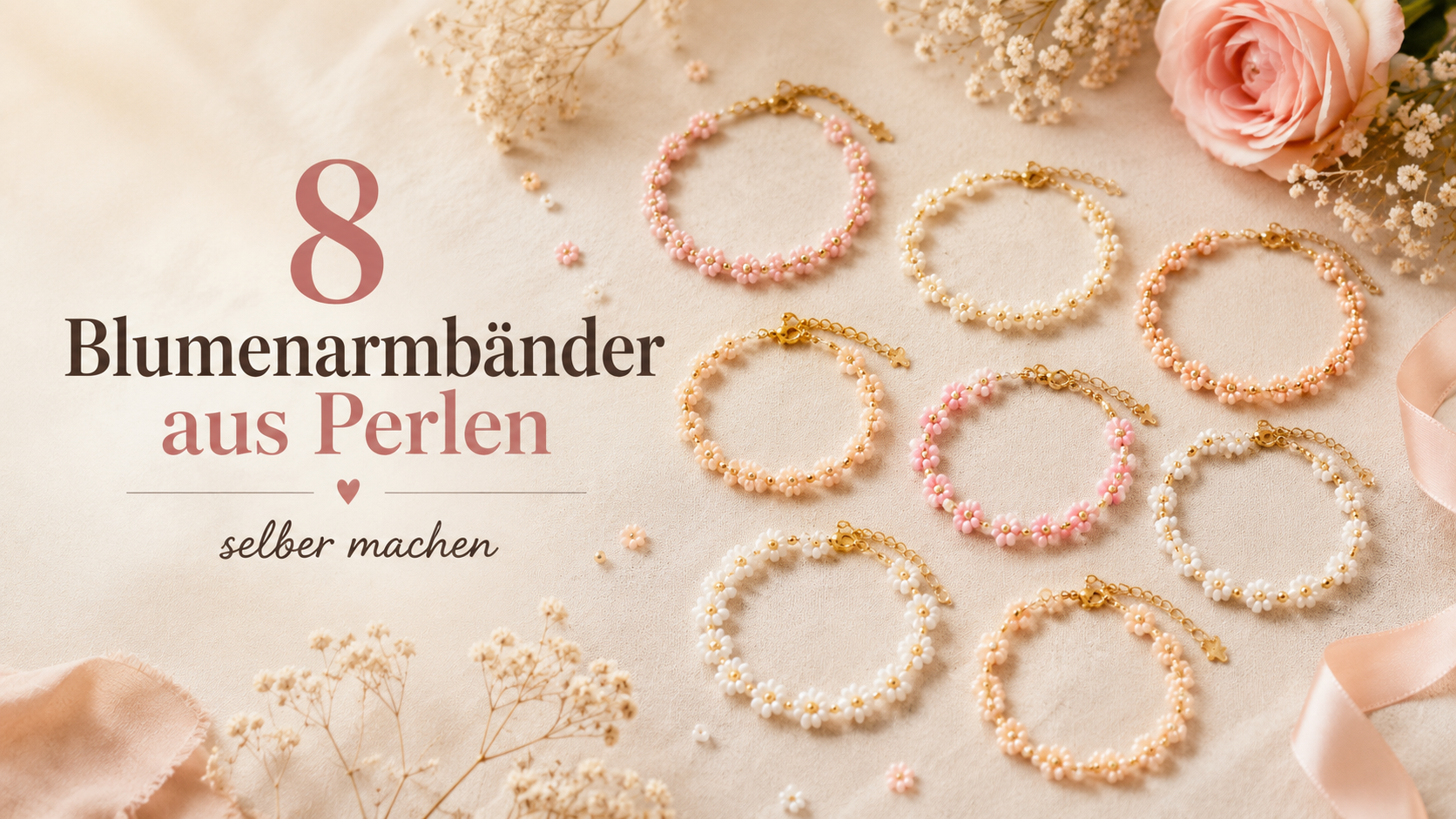 8 Blumenarmbänder aus Perlen selber machen