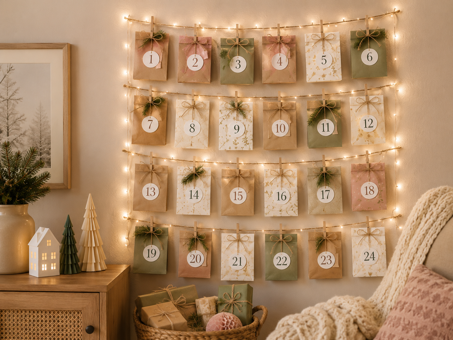 Sieben verschiedene selbstgemachte Adventskalender
