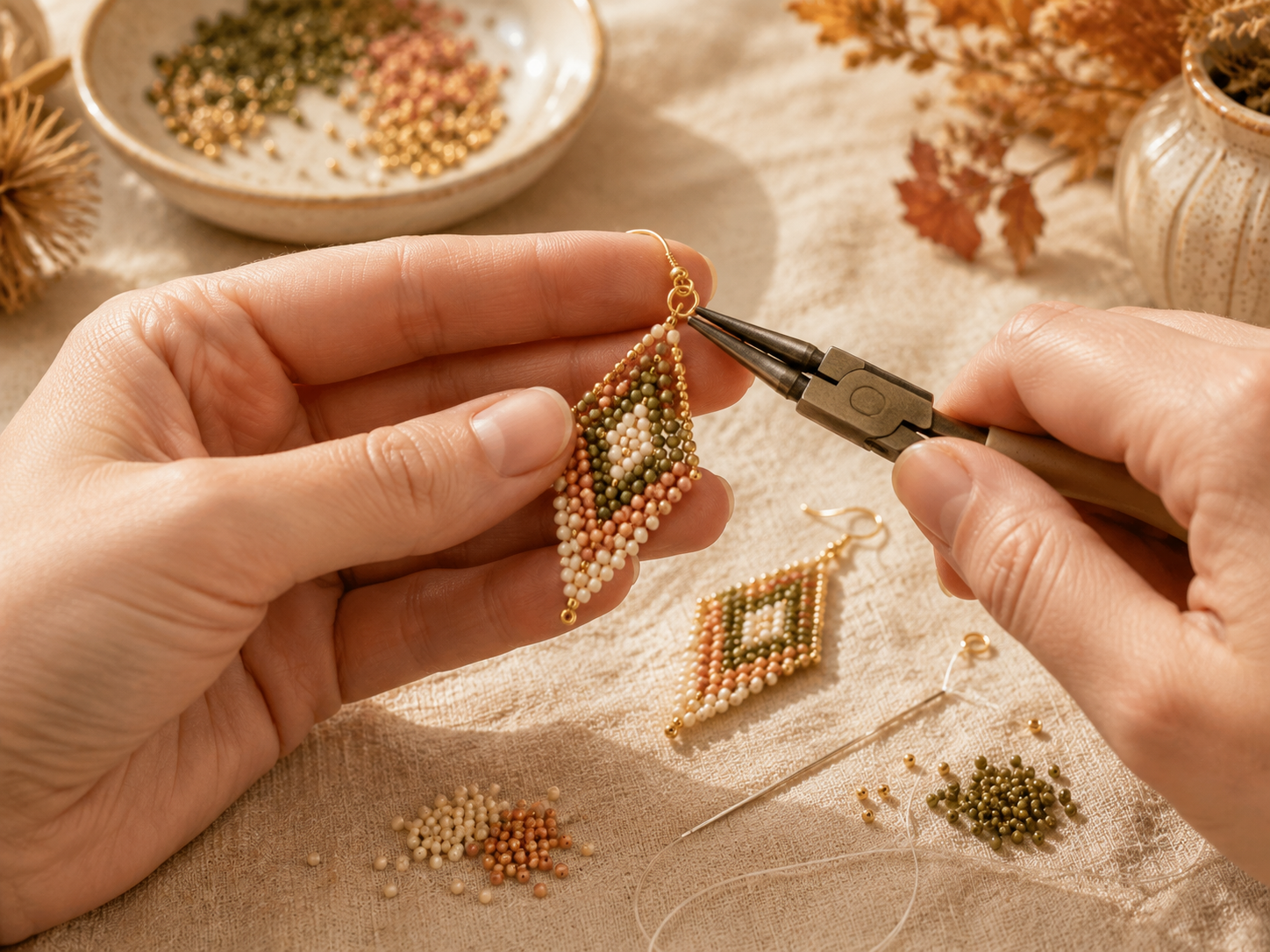 Fünf verschiedene herbstliche Perlenohrringe