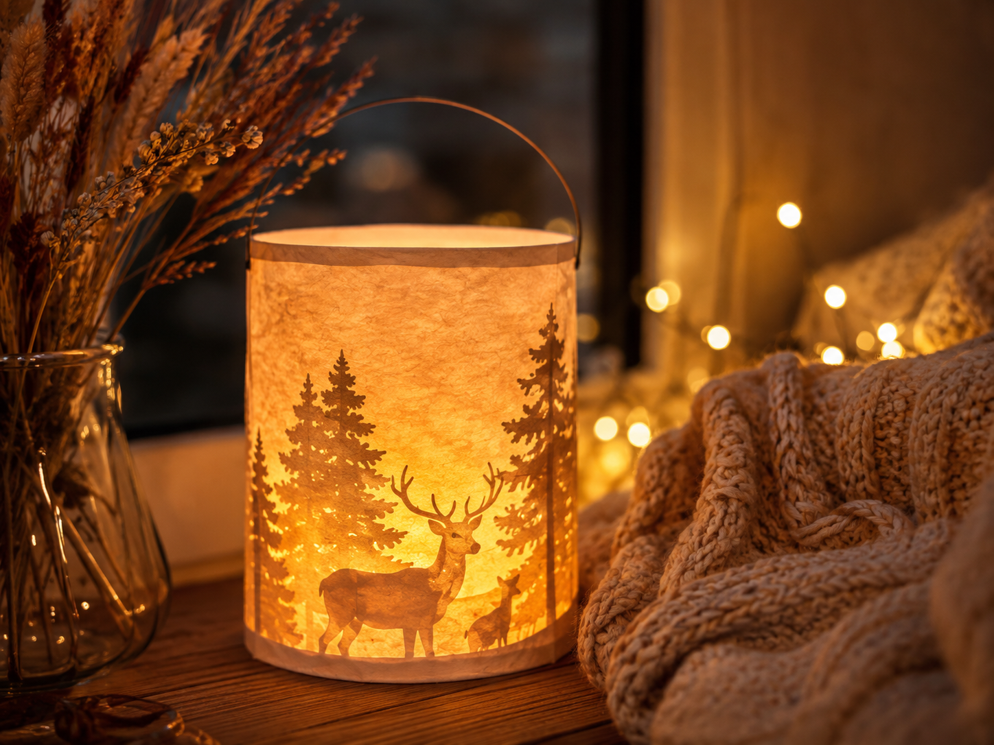 Selbstgemachte Herbstlaub Laterne aus einem alten Glas