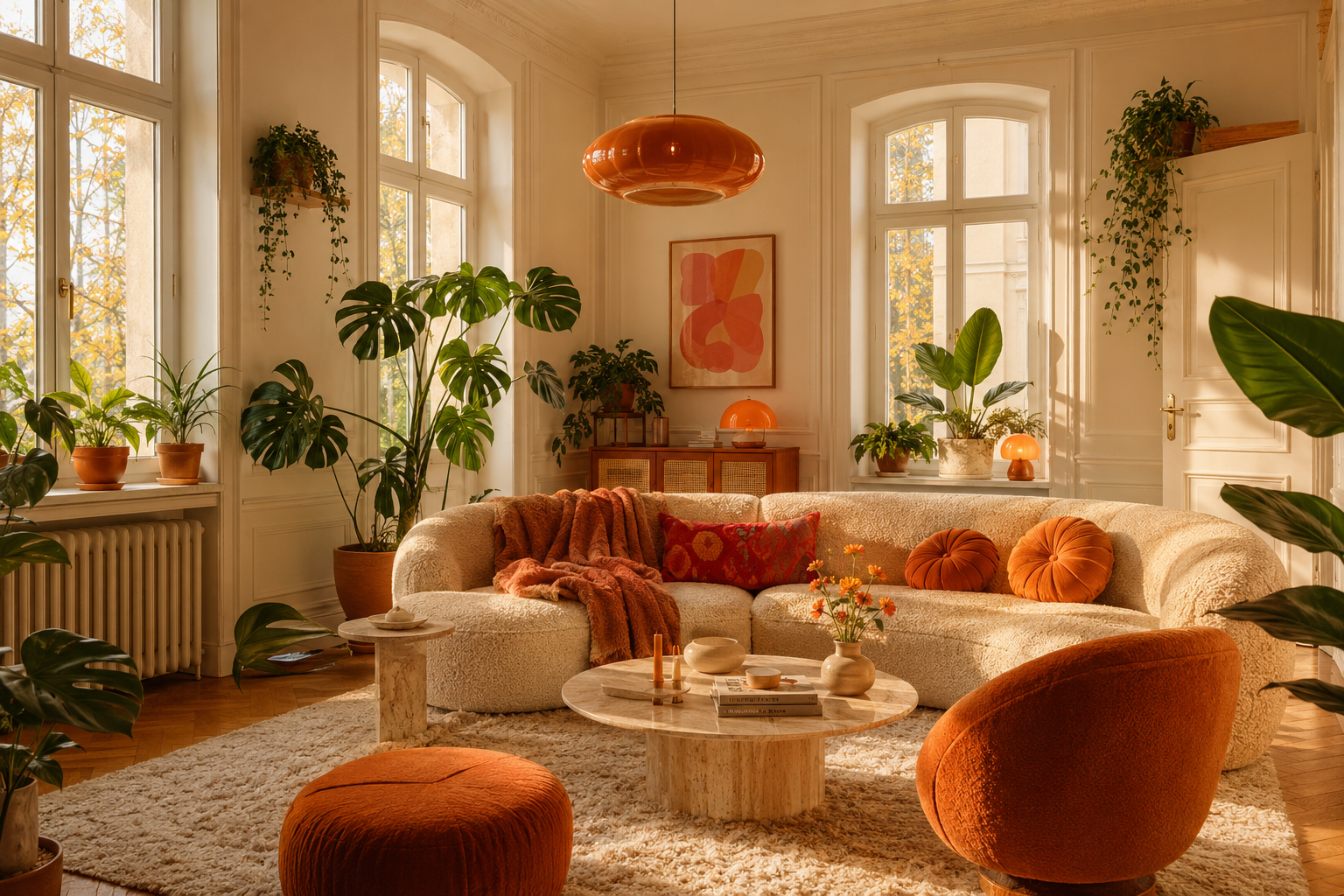 Warme Altbauwohnung mit Pflanzen und Retro Einrichtung