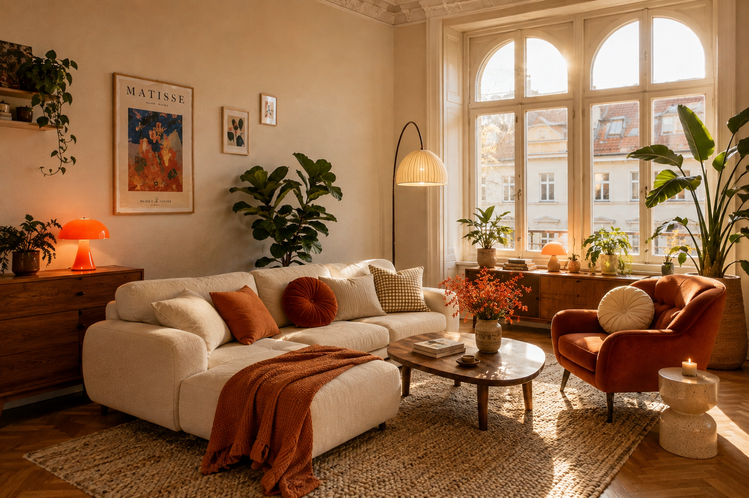 Wohnzimmer mit gemütlicher Beleuchtung