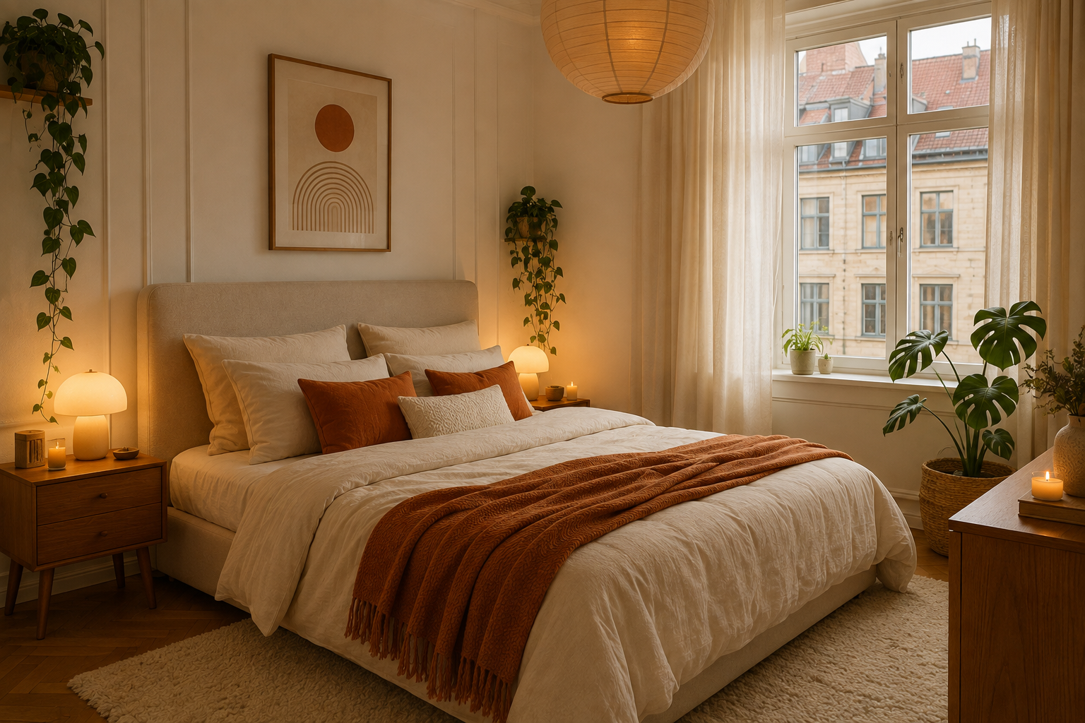Schlafzimmer in Creme Terrakotta und sanften Naturfarben