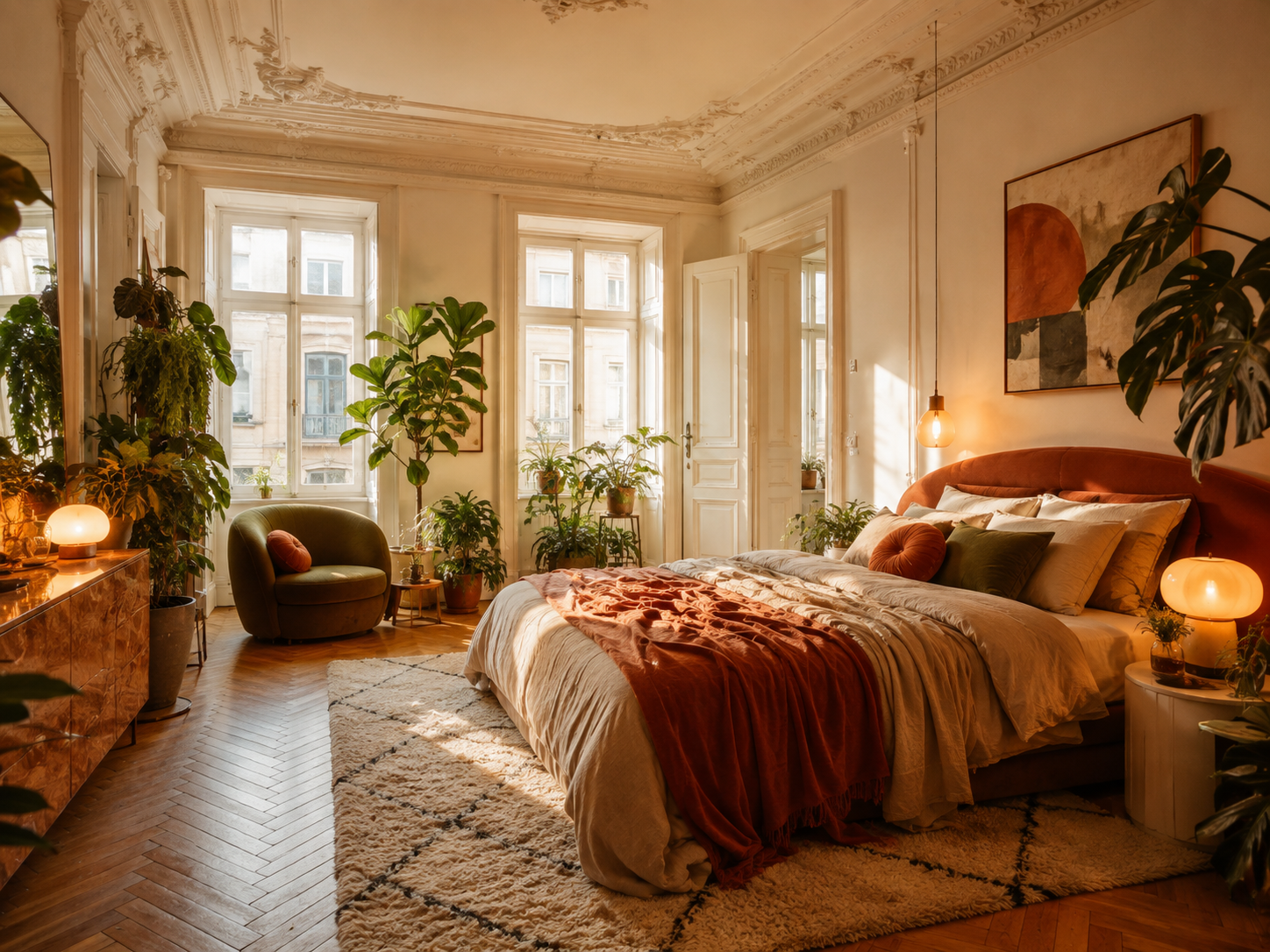 Gemütliches Schlafzimmer mit warmen Farben
