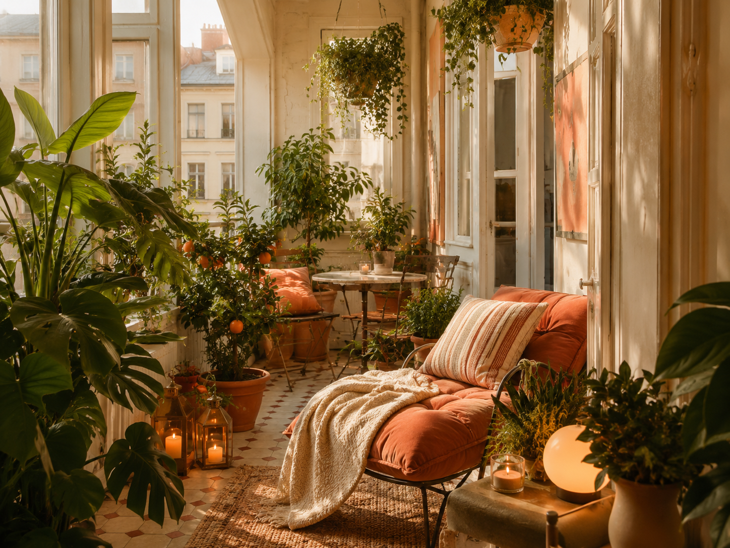 Pflanzenreicher Balkon oder Wintergarten