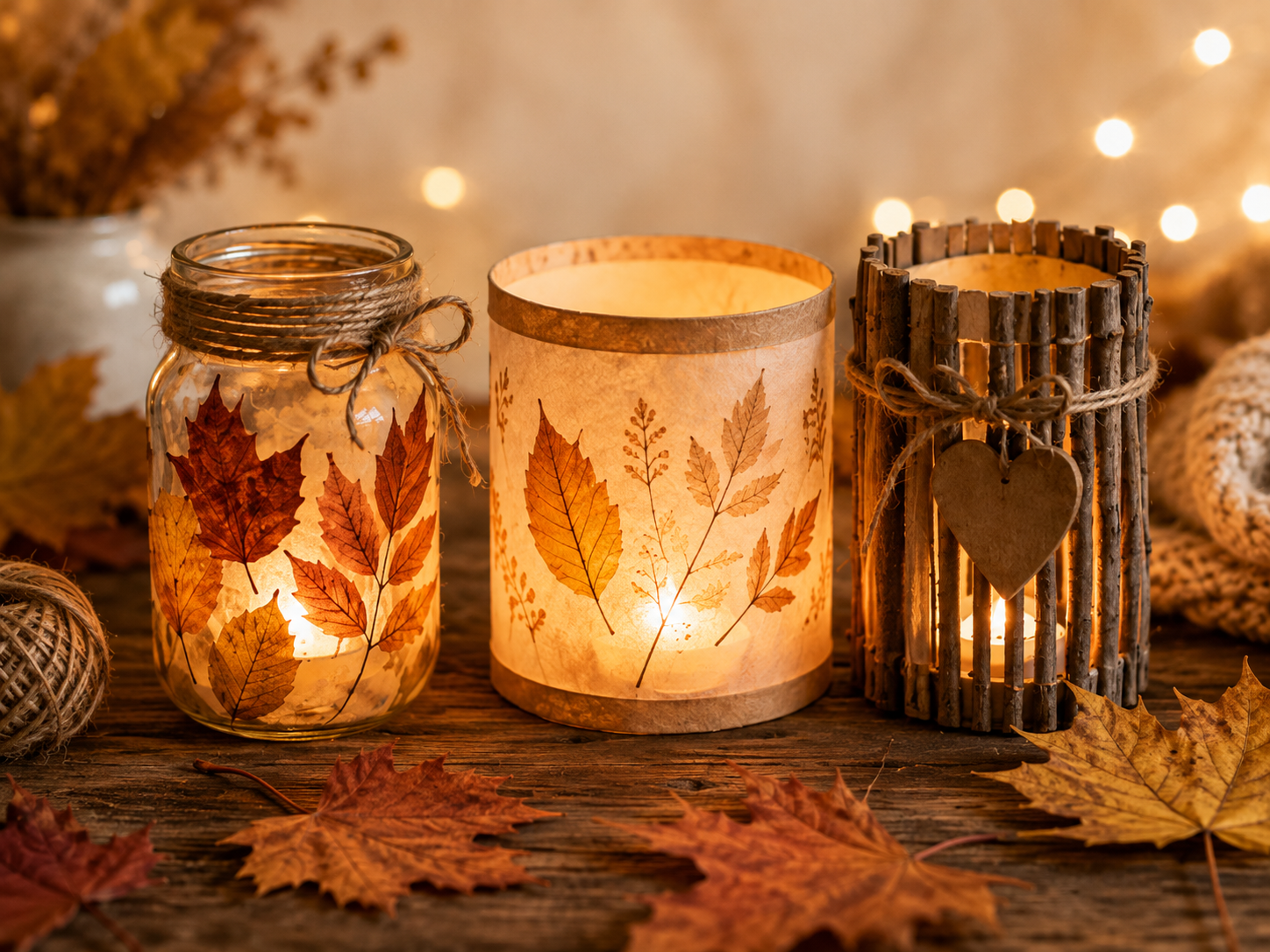 Selbstgemachte Dosenlaterne mit herbstlichem Lochmuster